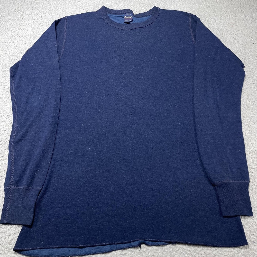 Duofold Thermal Shirt Mens Large Blue Wool Blend Long Sleeve Base Layer USA